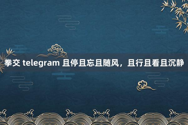 拳交 telegram 且停且忘且随风，且行且看且沉静