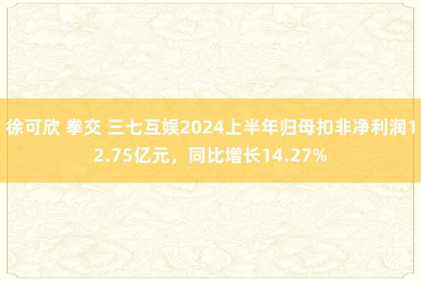 徐可欣 拳交 三七互娱2024上半年归母扣非净利润12.75亿元，同比增长14.27%